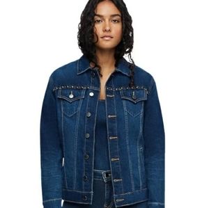 Chain Fringe Trucker oversized denim jacket